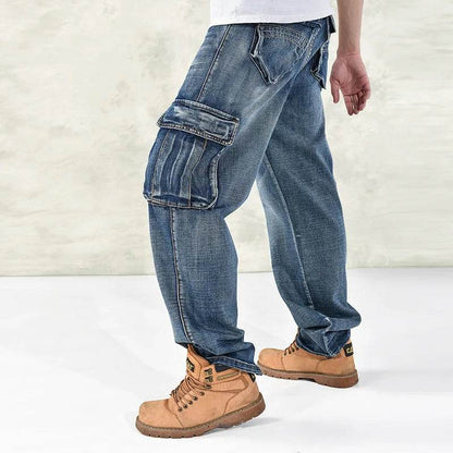 High Waist Baggy Streetwear Jeans for Men - Multi Pocket Denim Trousers - Buy Center US