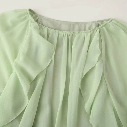 PB&ZA Women’s Frill Round Neck Dress - Fresh Green, Loose Fit Style - Buy Center US