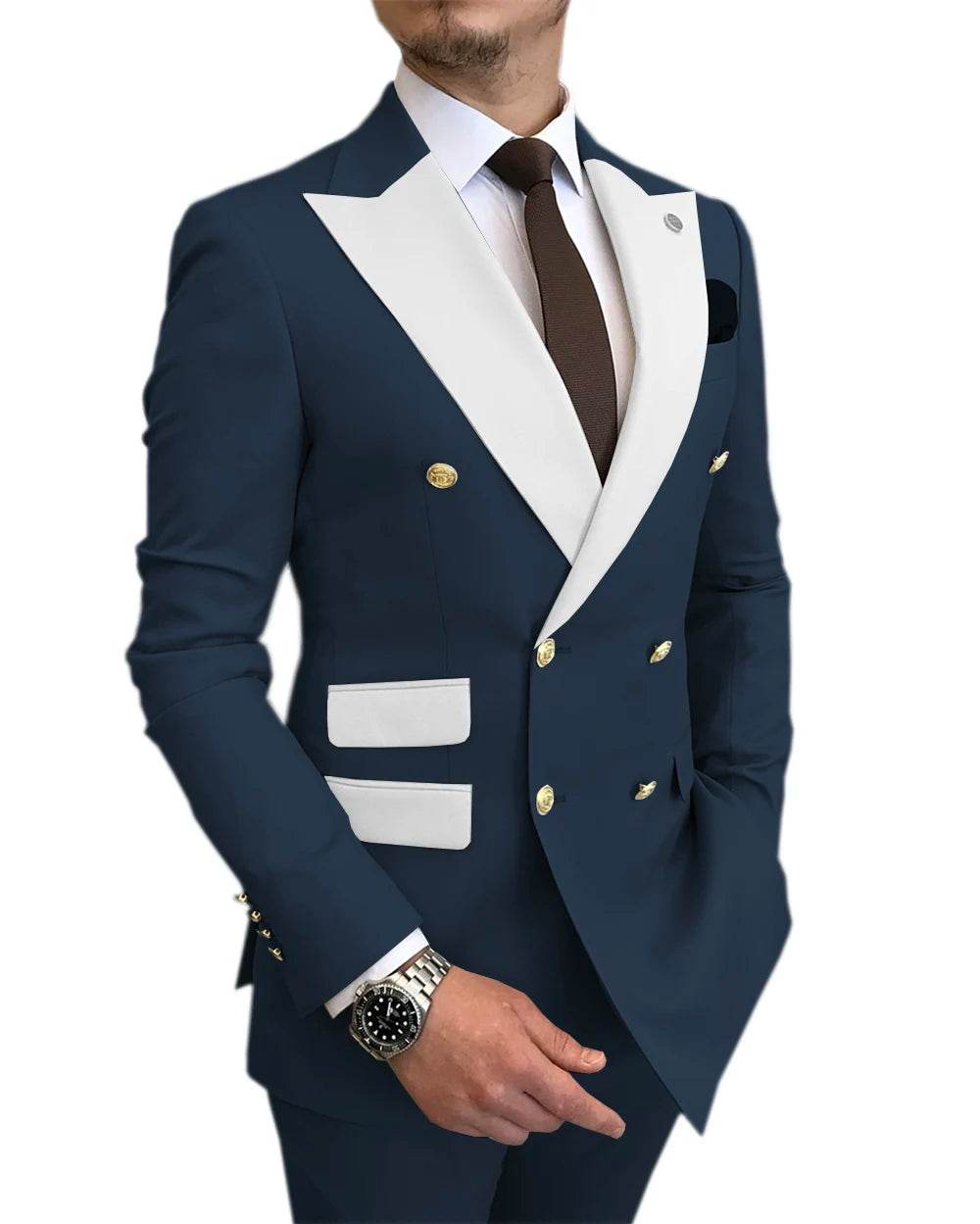 Elegant Light Blue Smoking Jacket & Pants Set for Men - Gold Buttons Tuxedo - Buy Center US