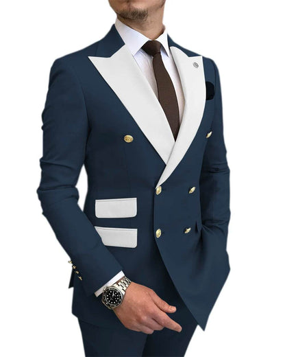 Elegant Light Blue Smoking Jacket & Pants Set for Men - Gold Buttons Tuxedo - Buy Center US