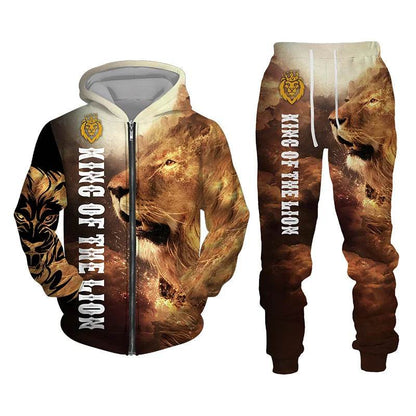 Men's 3D Lion Print Tracksuit - Casual Zipper Hoodie & Pants Set - Buy Center US