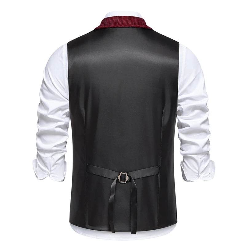 Men's Double Breasted Herringbone Vest - Casual Formal Suit Option - Buy Center US