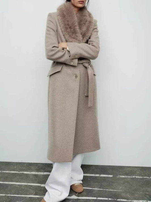 Women's Faux Fur Collar Coat - Autumn Winter Fashion by RainbowDay - Buy Center US