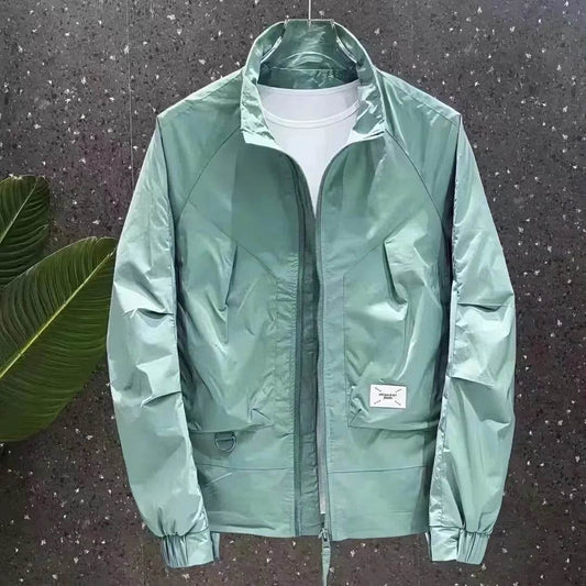 Casual Men's Autumn Jacket - Breathable Solid Color Stand Collar Design - Buy Center US
