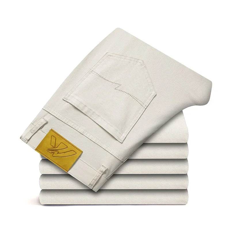 2024 Men's Creamy-White Straight Denim Jeans - Lightweight Casual Pants - Buy Center US