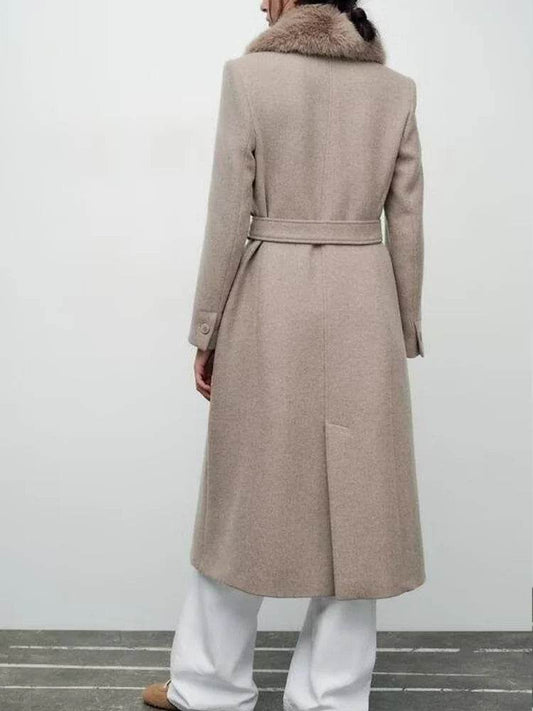 Women's Faux Fur Collar Coat - Autumn Winter Fashion by RainbowDay - Buy Center US