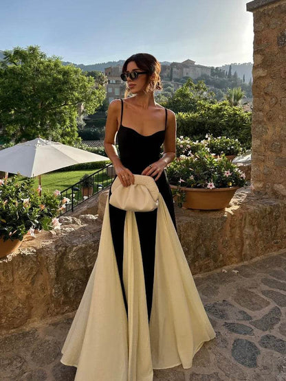 Elegant Women's V-neck Sling Maxi Dress - Backless & Pleated Design - Buy Center US