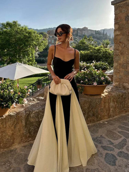Elegant Women's V-neck Sling Maxi Dress - Backless & Pleated Design - Buy Center US