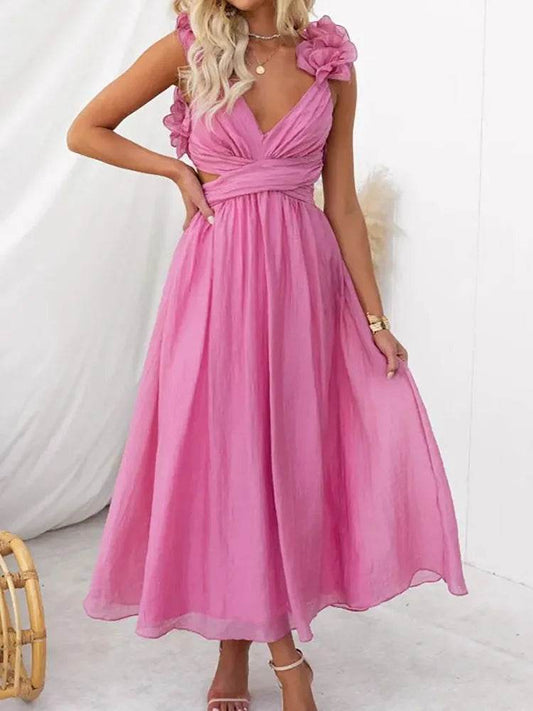 MAFIRRY Women’s V-Neck Hollow Out Maxi Dress - Elegant Summer Style - Buy Center US