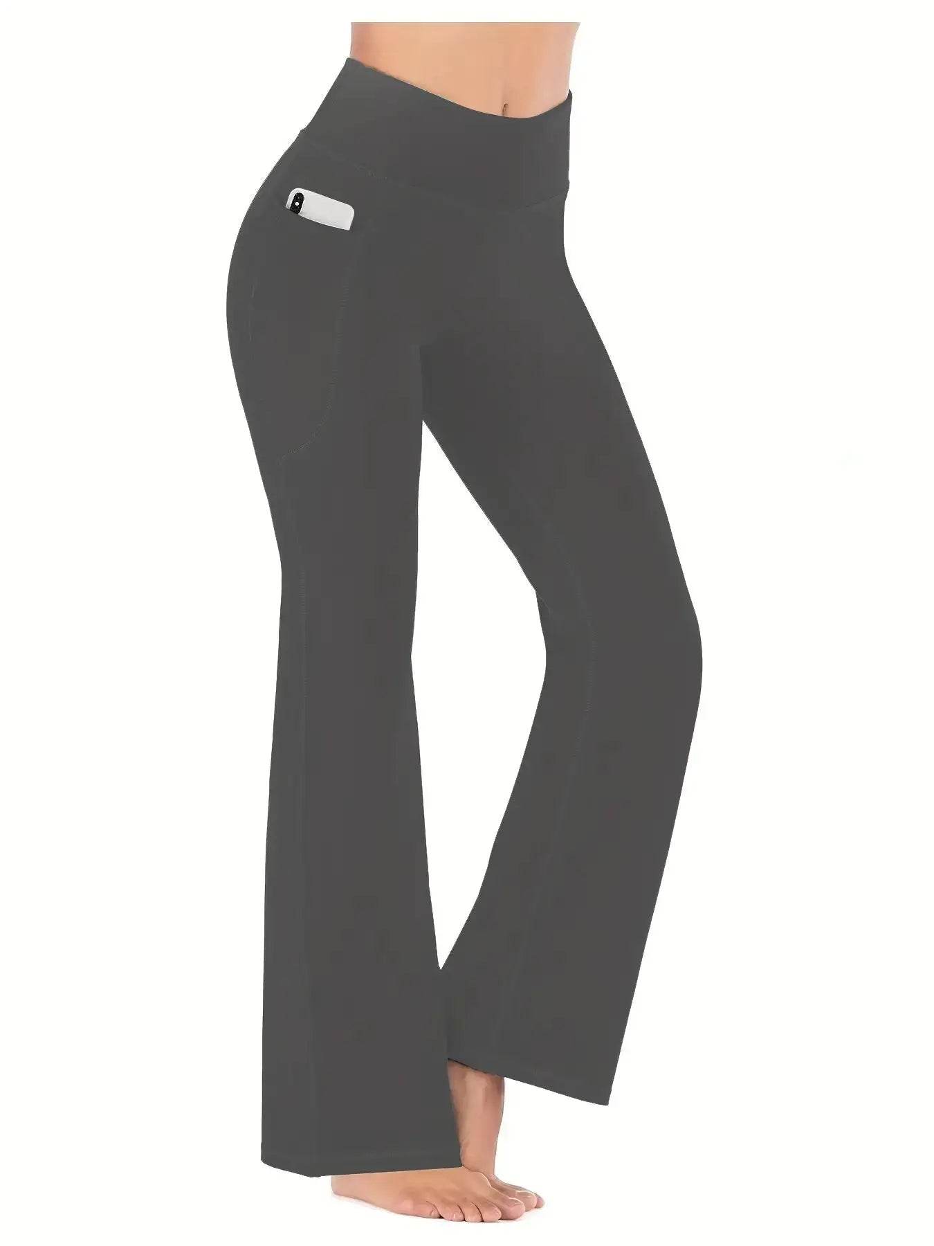 Women's High Waist Flared Pants with Pockets - Casual Yoga Fit - Buy Center US