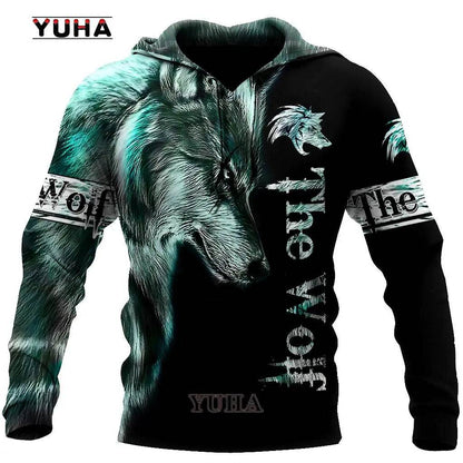 Retro Wolf Tattoo Vegvisir Hoodie - Black & White 3D Print for Men - Buy Center US