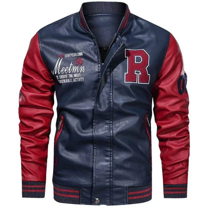 LANE Men's Casual PU Leather Motorcycle Jacket - Color Block Design - Buy Center US