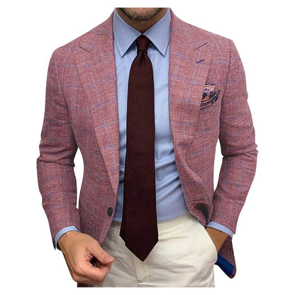 2024 New Men’s Plaid Blazer Jacket - Slim Fit, Long Sleeve Formal Coat - Buy Center US