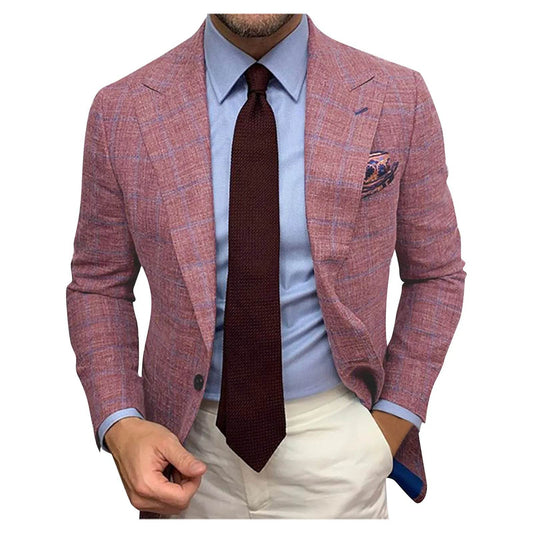 2024 New Men’s Plaid Blazer Jacket - Slim Fit, Long Sleeve Formal Coat - Buy Center US
