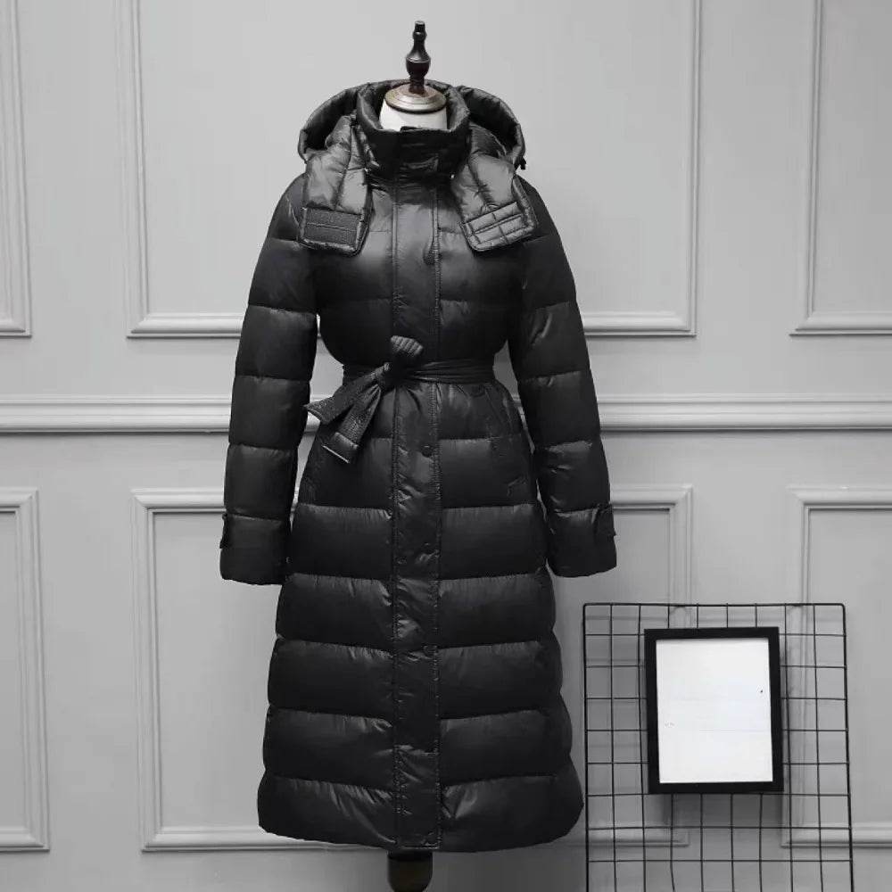 2024 Women's White Duck Down Jacket - Long Hooded & Casual Style - Buy Center US