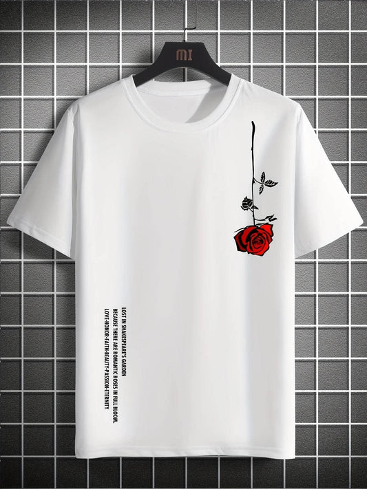GUILAN Men's Casual Rose Print T-Shirt - 100% Cotton, Slim Fit Style - Buy Center US
