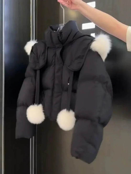 Women's Hooded Real Fox Fur Coat - Thick Puffer Jacket 2024 - Buy Center US