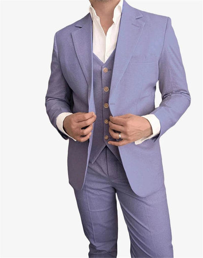 Tunetak Men's 3-Piece Linen Suit - Slim Fit Beige Blazer & Vest Set - Buy Center US