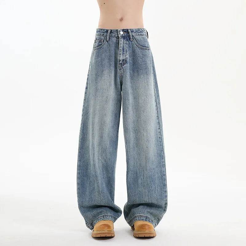 Classic Blue Washed Men's Denim Pants - Casual Loose Fit Trousers - Buy Center US