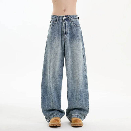Classic Blue Washed Men's Denim Pants - Casual Loose Fit Trousers - Buy Center US