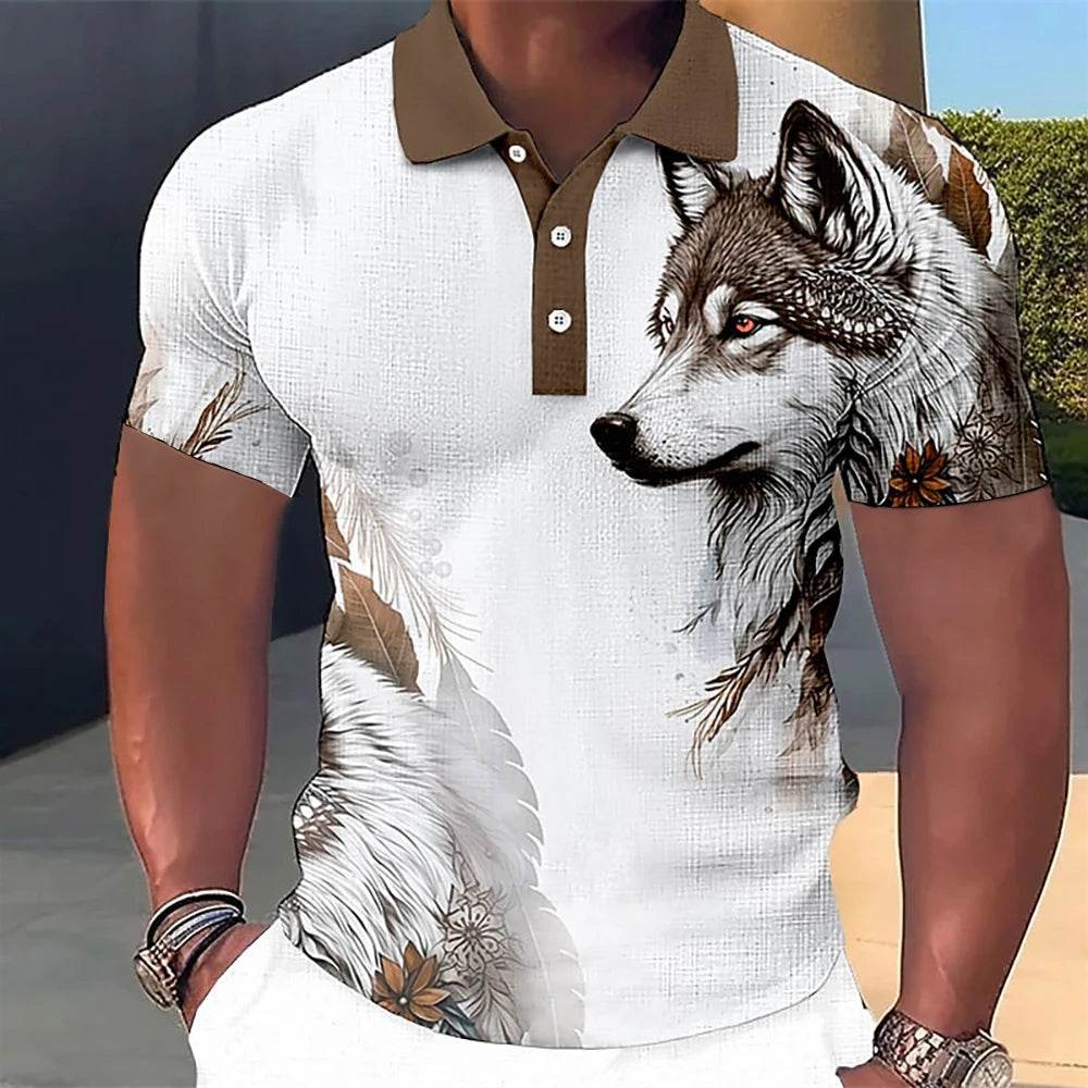 3D Wolf & Eagle Print Polo Shirt - Casual Short Sleeve Men’s Tee - Buy Center US