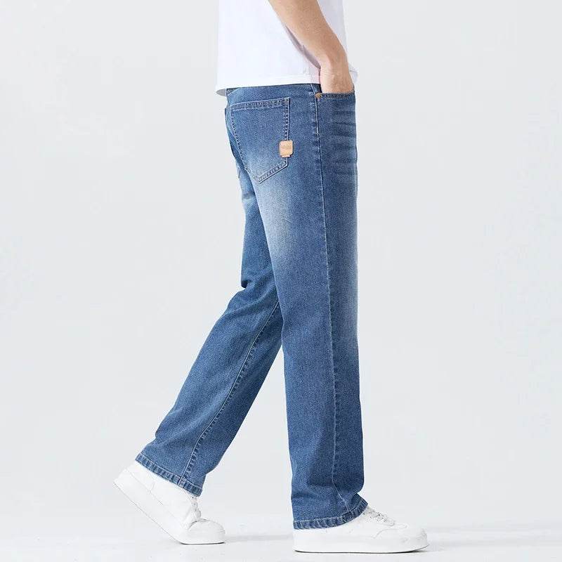 Lightweight Men's Casual Jeans - Breathable Solid Color Straight Fit - Buy Center US