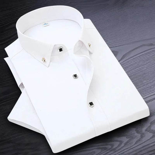 GOZBKF Men's Short Sleeve Dress Shirt - Solid Colors for Smart Casual Wear - Buy Center US
