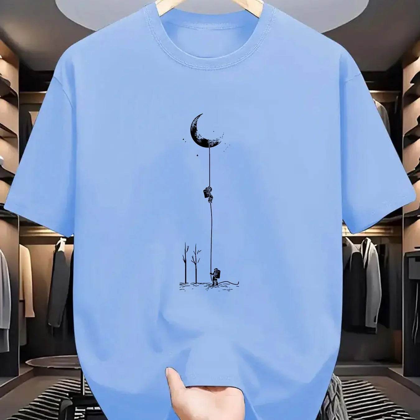 GUILAN Men's 100% Cotton Casual T-Shirt - Plus Size Moon Landing Print - Buy Center US