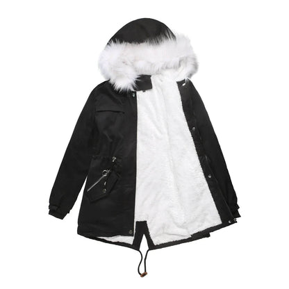Kalenmos Women's Mid-Length Parka Coat - Hooded, Fur Collar, Casual - Buy Center US