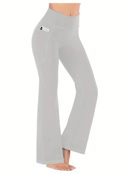 Women's High Waist Flared Pants with Pockets - Casual Yoga Fit - Buy Center US