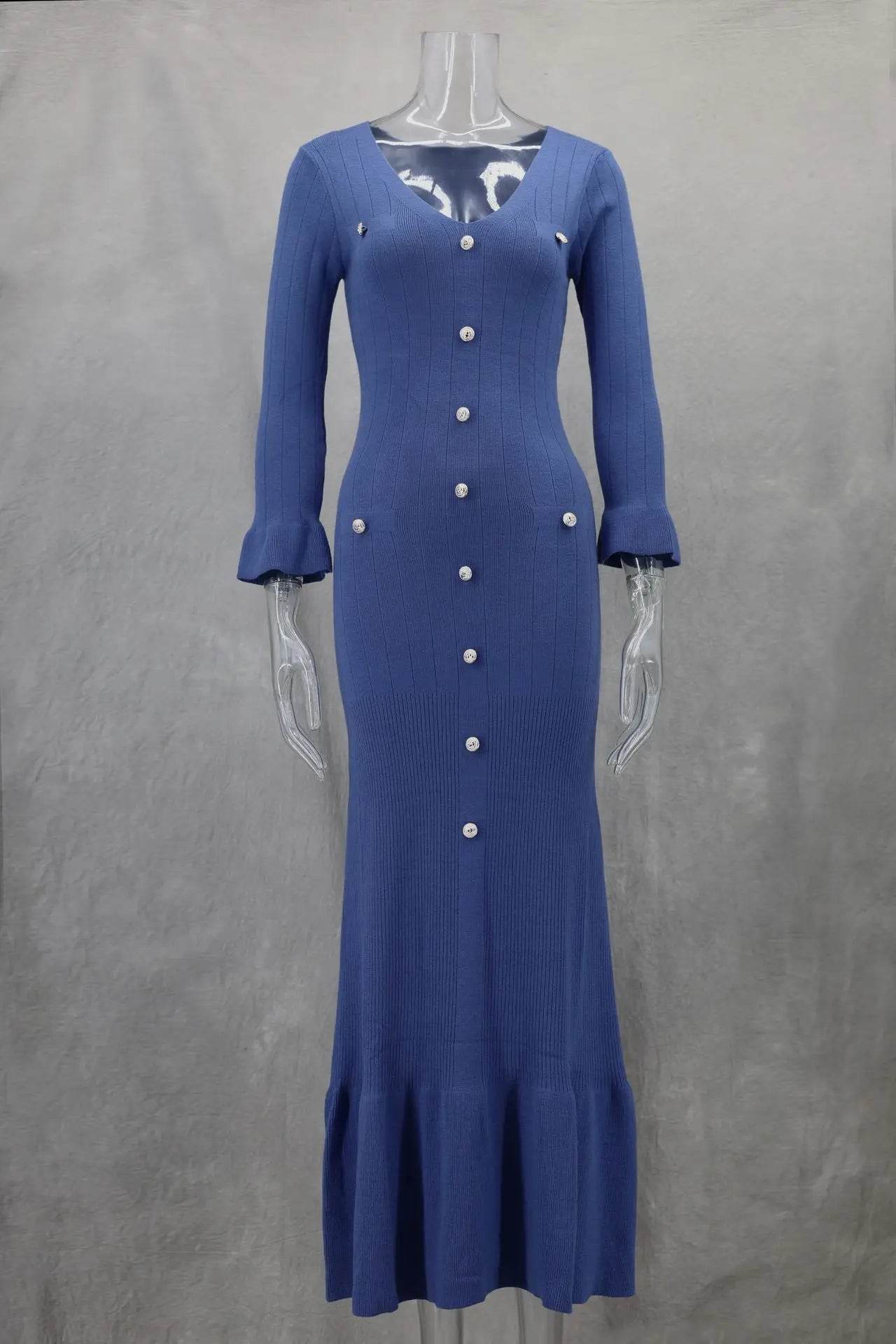 Elegant Office Lady Knitted Dress - Short Sleeve V-Neck Style - Buy Center US