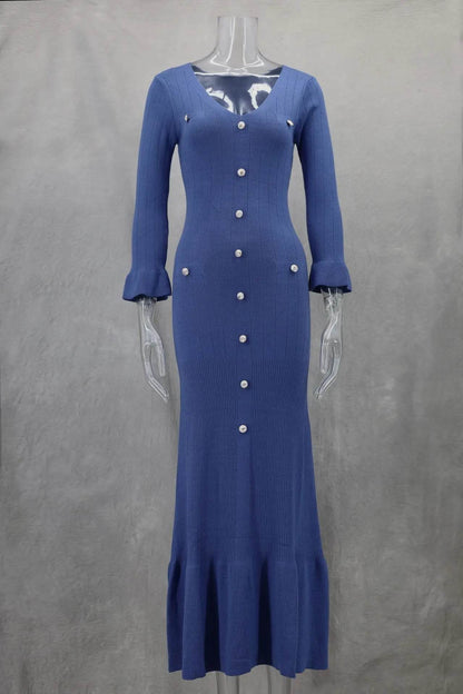 Elegant Office Lady Knitted Dress - Short Sleeve V-Neck Style - Buy Center US