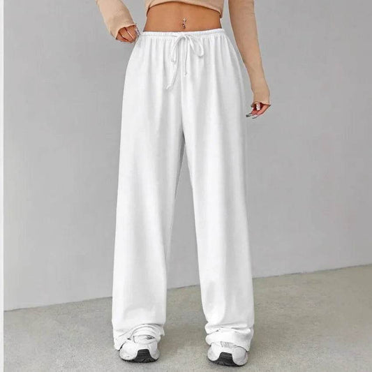 Women's Casual Wide Leg Trousers - Elastic Waist, Pure Color Pants - Buy Center US
