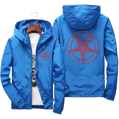 Men's Pentagram Hooded Windbreaker Jacket - Baphomet Design, Autumn Style - Buy Center US