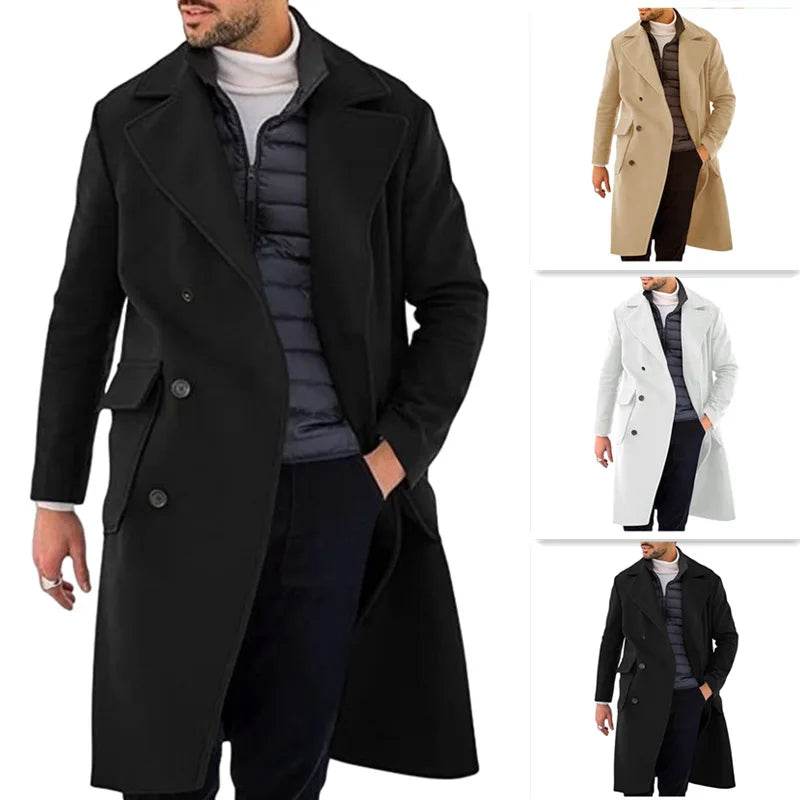 DOUYIFGGG Men's Long Woolen Overcoat - Casual Winter Fashion Jacket - Buy Center US
