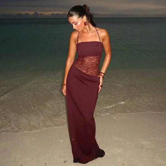 Elegant Lace Cut Out Maxi Dress - Sexy Spaghetti Strap Women’s Wear - Buy Center US