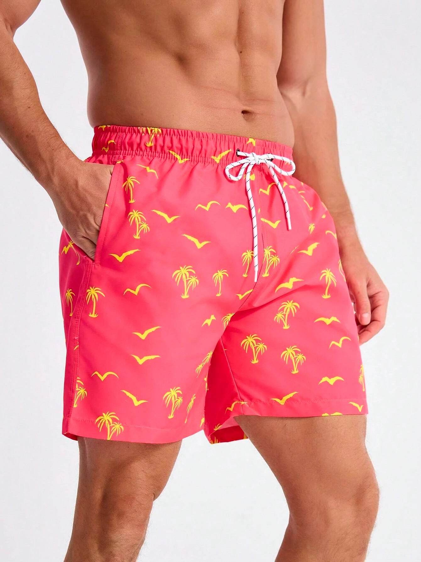 Men's Quick Dry Beach Shorts - Casual Hawaiian Print, Drawstring Style - Buy Center US