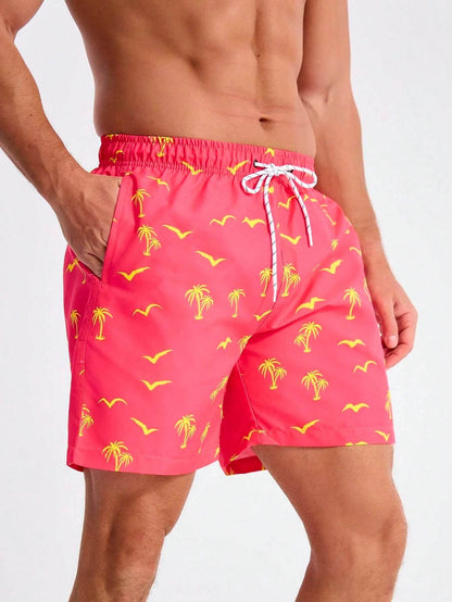 Men's Quick Dry Beach Shorts - Casual Hawaiian Print, Drawstring Style - Buy Center US