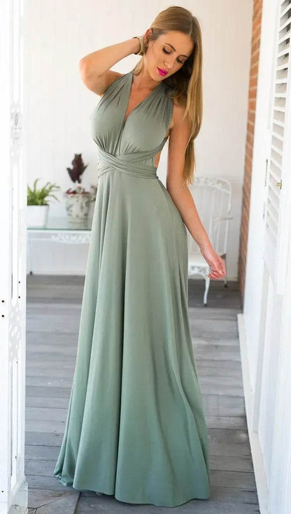 Bohemian V-Neck Maxi Dress - Sexy Sleeveless Summer Gown for Women - Buy Center US