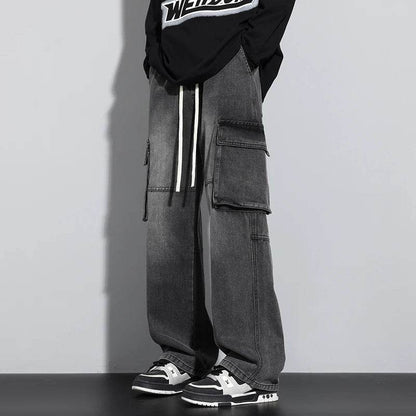 Men’s Wide Leg Jeans - Streetwear Cargo Pants with Big Pockets - Buy Center US
