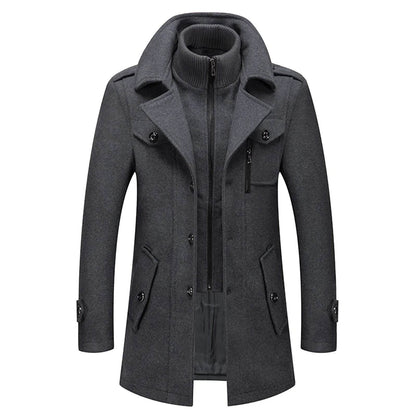 Men's Black Woolen Trench Coat - Casual High Collar Zipper Jacket - Buy Center US