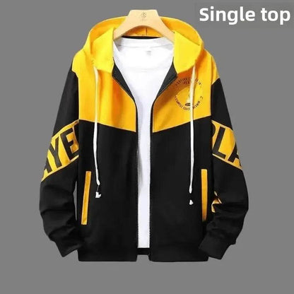 Trendy Letter Print Hooded Jacket - Men's Loose Fit Color Blocking Cardigan - Buy Center US