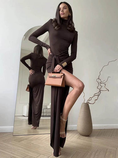 Mozision Turtleneck Maxi Dress - Sexy Thigh High Split Fashion - Buy Center US