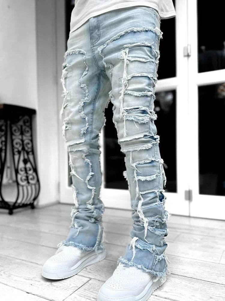 Fashion Stretch Patch Men's Jeans - Creative Tassels & Hip Hop Style - Buy Center US