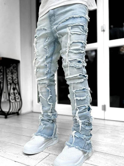Fashion Stretch Patch Men's Jeans - Creative Tassels & Hip Hop Style - Buy Center US