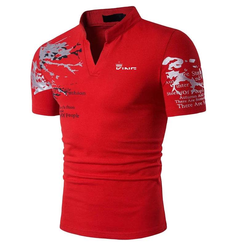 DINGSHITE Men's Short Sleeve Polo Shirt - Graphic Print V-Neck Casual Style - Buy Center US