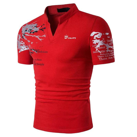 DINGSHITE Men's Short Sleeve Polo Shirt - Graphic Print V-Neck Casual Style - Buy Center US