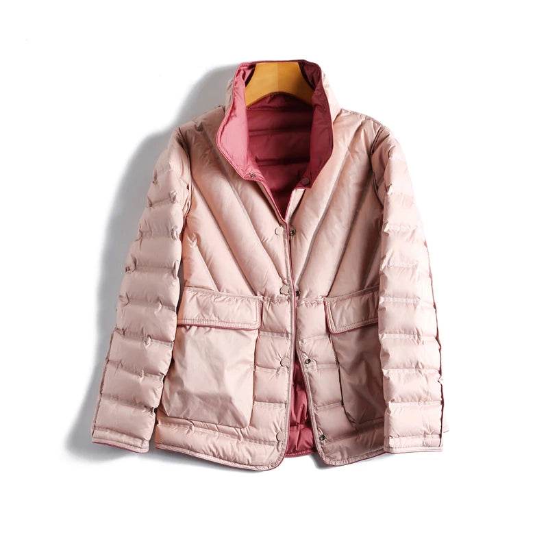 Women's Double Sided Puffer Jacket - 90% White Duck Down Warmth - Buy Center US