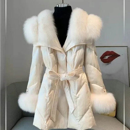 Women's High-End Slim-Fit Down Jacket with Fox Fur Collar - Buy Center US