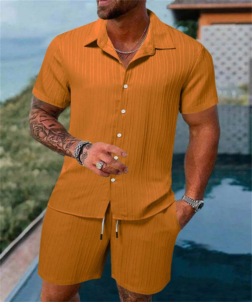 2024 Summer Men's Casual Beach Suit - Loose Fit Short Sleeve & Shorts - Buy Center US